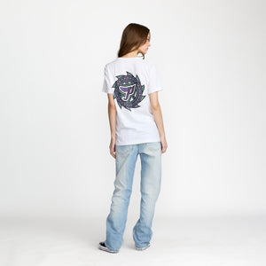 Pixies Primitive P Tee front print on model; official Pixies merch by TSURT